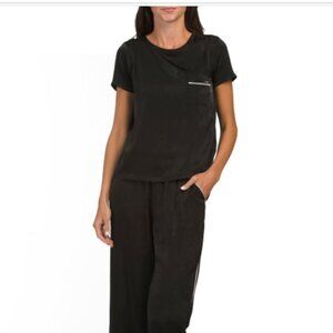 NWT JASON WU Women's Black 2pc Shiny Satin Pajama Set Size L